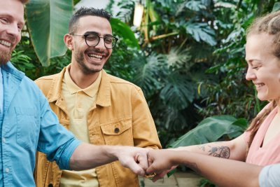 Students in front of plants