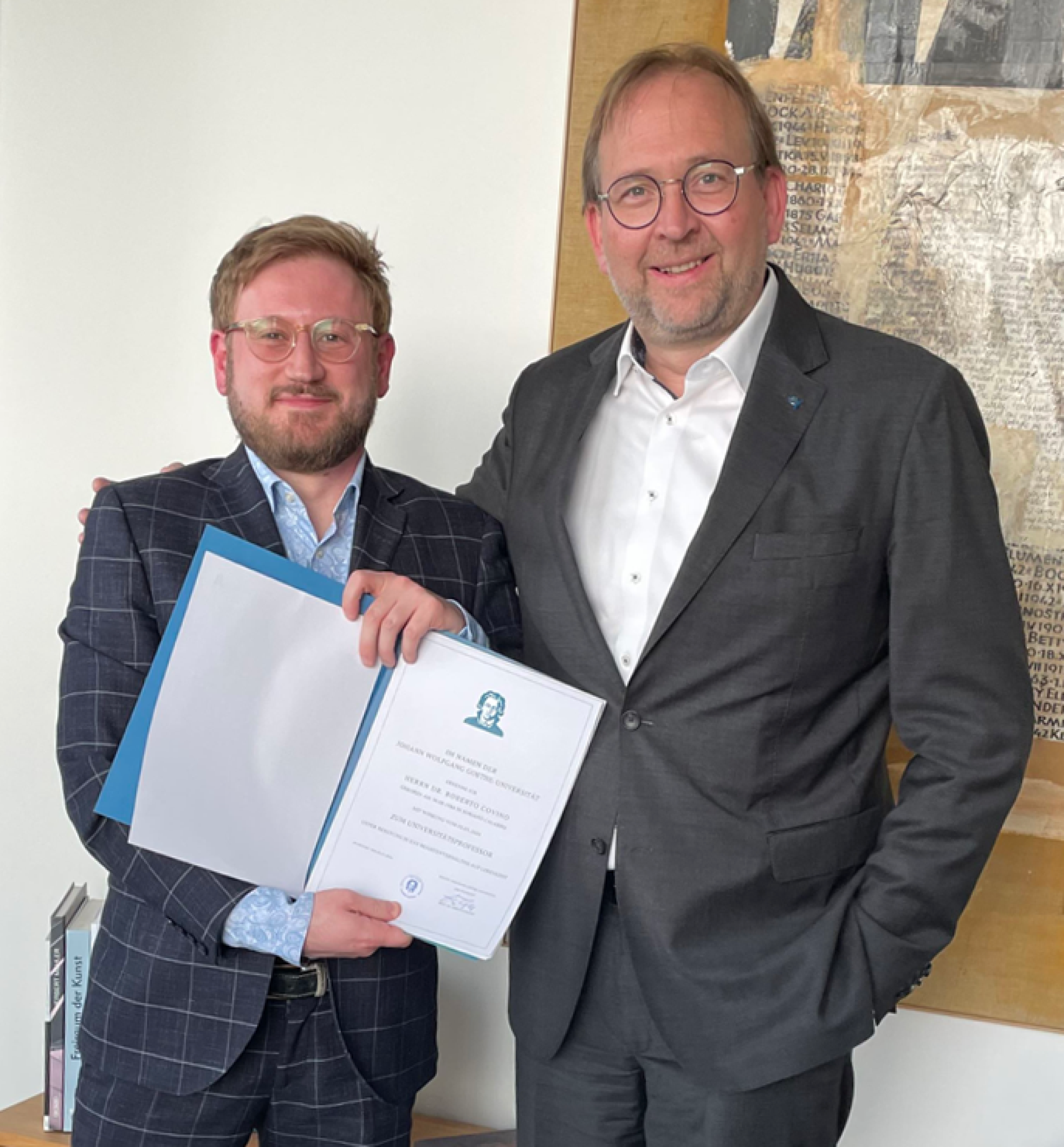 Überreichen Urkunde Professur Roberto Covino, Enrico Schleiff